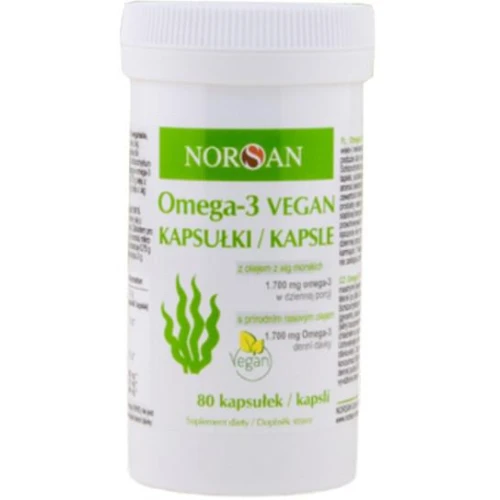 Norsan Omega-3 Vegan, 80 kapsułek - Olej z alg bogaty w DHA i EPA z dodatkiem aromatu z rozmarynu
