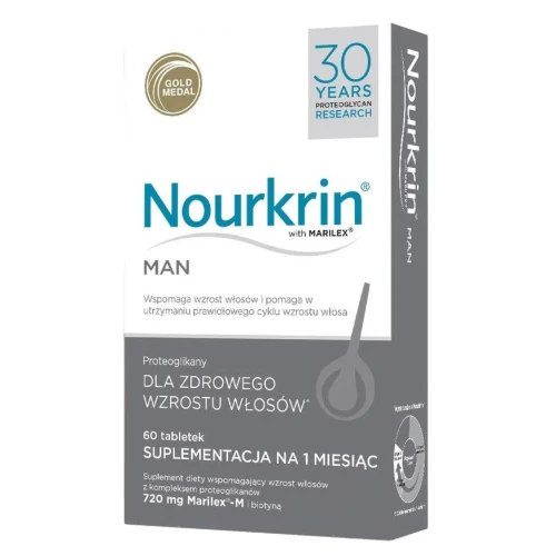 Nourkrin Man, 60 tabletek - Proteoglikany, wsparcie cyklu wzrostu włosa