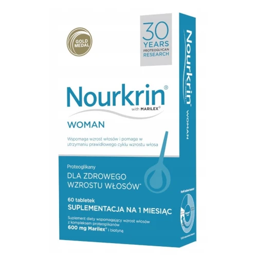Nourkrin Woman, 60 tabletek - Z kompleksem proteoglikanów Marilex, które wspierają naturalny cykl wzrostu włosów