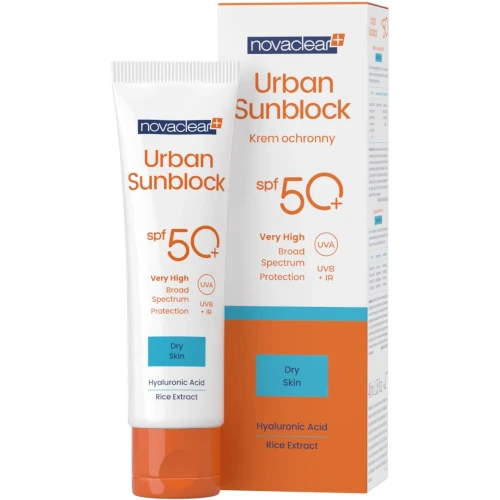 Novaclear Urban Sunblock krem ochronny do twarzy SPF 50+, 40 ml - Do skóry suchej z wysoką ochroną UVA, UVB i IR