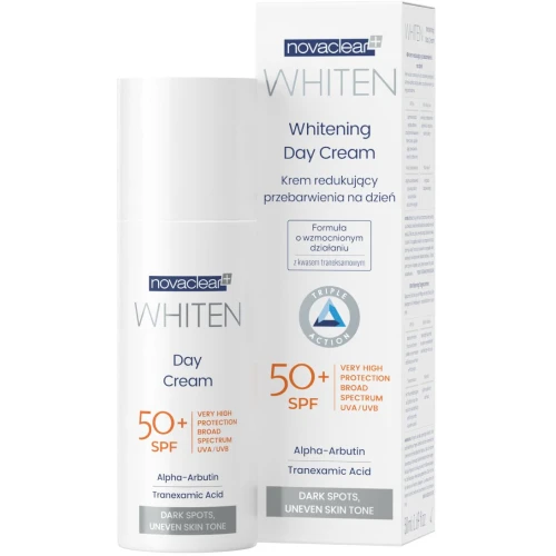 Novaclear Whiten Krem na dzień redukujący przebarwienia SPF 50+, 50 ml - Z alfa-arbutyną i kwasem traneksamowym