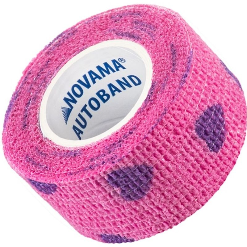 Novama Autoband Bandaż elastyczny kohezyjny serduszka fioletowe 2,5 cm x 4,5 m - Do stabilizacji i podtrzymywania opatrunków