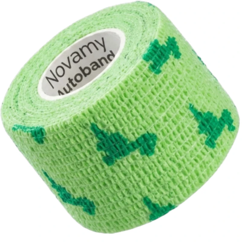 Novama Autoband Elastyczny bandaż kohezyjny zielone dinozaury 5 cm x 4,5 m, 1 sztuka - Samoprzylepna opaska mocująca bez zapinek