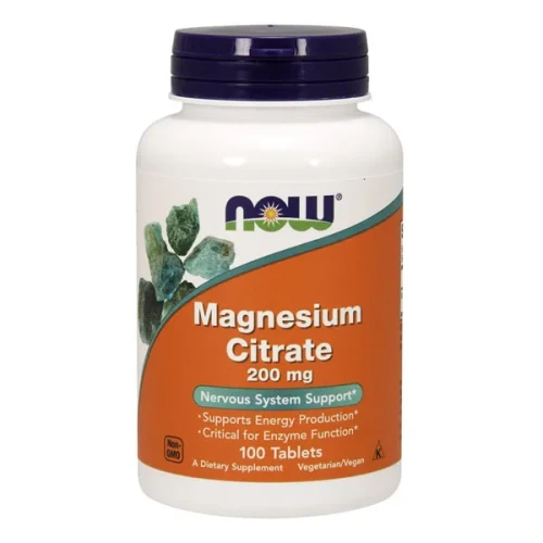Now Foods Magnesium Citrate 200 mg, 100 tabletek - Ze składnikami uzupełniającymi magnez, dla dorosłych
