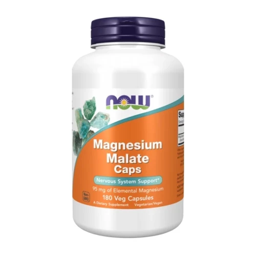 Now Foods Magnesium Malate Caps, 180 kapsułek - Ze składnikami uzupełniającymi niedobory magnezu