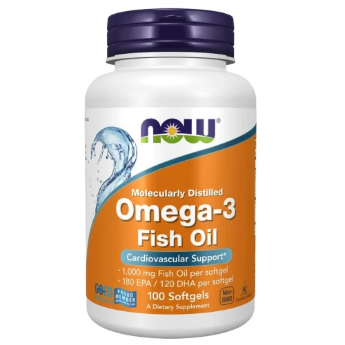 Now Foods Omega-3 Fish Oil, 100 kapsułek - Ze składnikami dla wsparcia pracy serca i mózgu