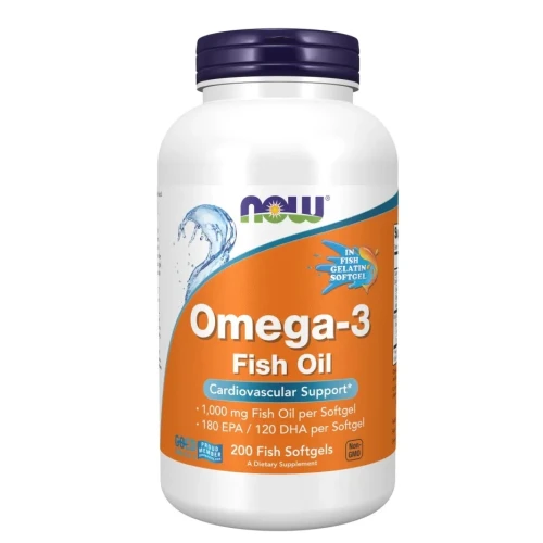 Now Foods Omega 3 Fish Oil, 200 kapsułek - Suplement diety z olejem rybim bogatym w EPA i DHA