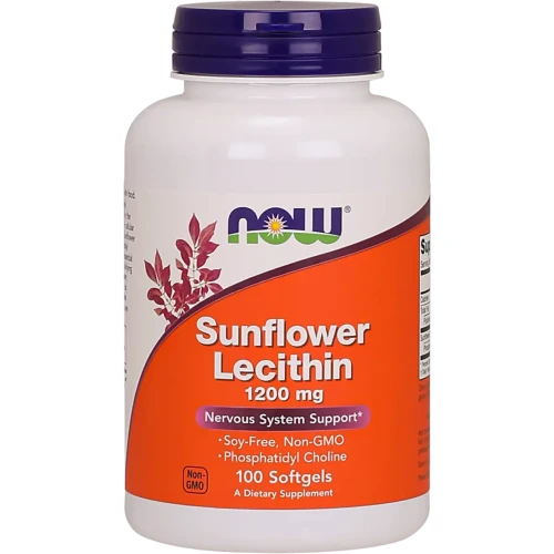 Now Foods Sunflower Lecithin 1200 mg, 100 kapsułek - Ze składnikami wspierającymi w stresie i zmęczeniu