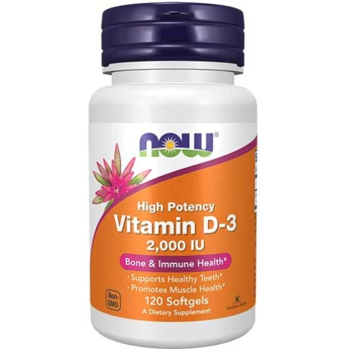 Now Foods Vitamin D3 2000 j.m., 120 kapsułek - Ze składnikami dla prawidłowego wchłaniania wapnia i fosforu