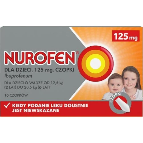 Nurofen czopki dla dzieci 125 mg, 10 sztuk - Z ibuprofem o działaniu przeciwbólowym i przeciwzapalnym