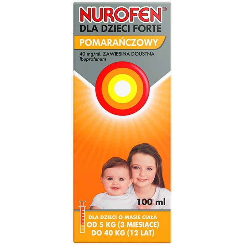 Nurofen dla dzieci Forte 40 mg/ml pomarańczowy, zawiesina doustna 100 ml - Z ibuprofem o działaniu przeciwbólowym i przeciwzapalnym