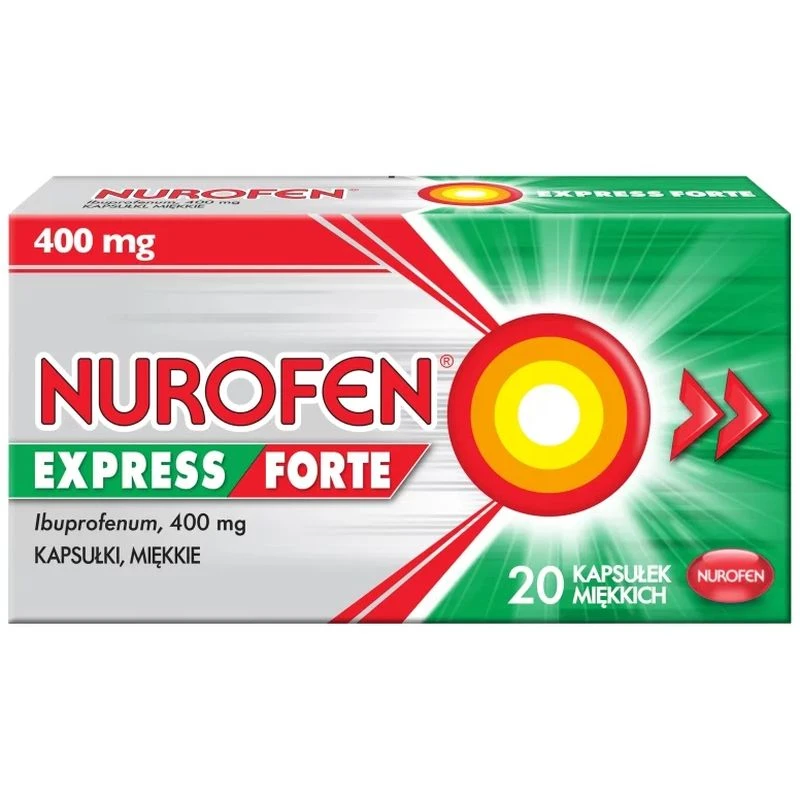 Nurofen Express Forte kapsułki, 20 sztuk - Z ibuprofem o działaniu przeciwbólowym i przeciwzapalnym