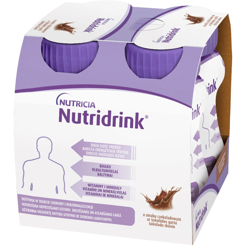 Nutridrink smak czekoladowy, 4 x 125 ml - Preparat wysokoenergetyczny dla osób niedożywionych