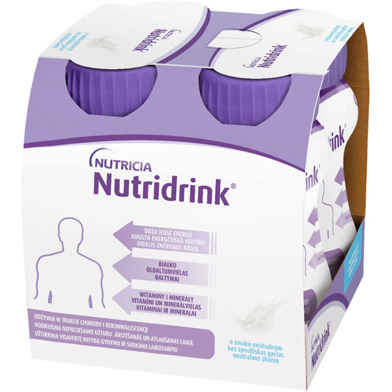 Nutridrink smak neutralny, 4 x 125 ml - Preparat wysokoenergetyczny dla osób niedożywionych