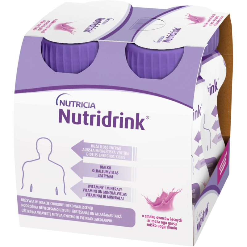 Nutridrink smak owoców leśnych, 4 x 125 ml - Preparat wysokoenergetyczny, odżywczy dla osób niedożywionych.
