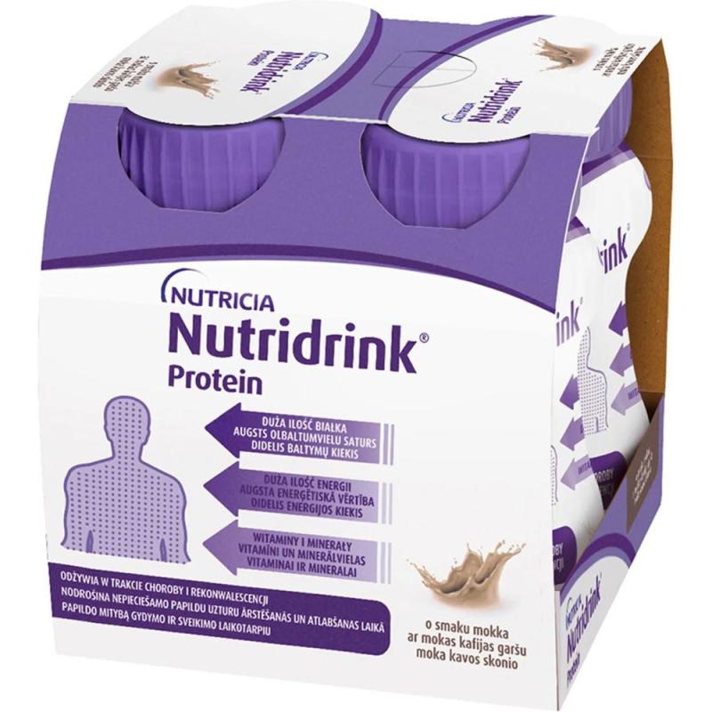 Nutridrink Protein smak mokka,  4 x 125 ml - Preparat wysokobiałkowy dla osób dla osób niedożywionych