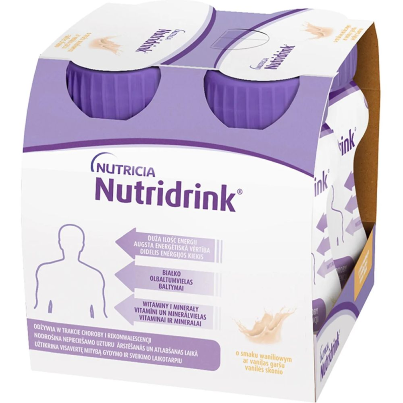 Nutridrink waniliowy smak, 4 x 125 ml - Preparat wysokoenergetyczny dla osób niedożywionych