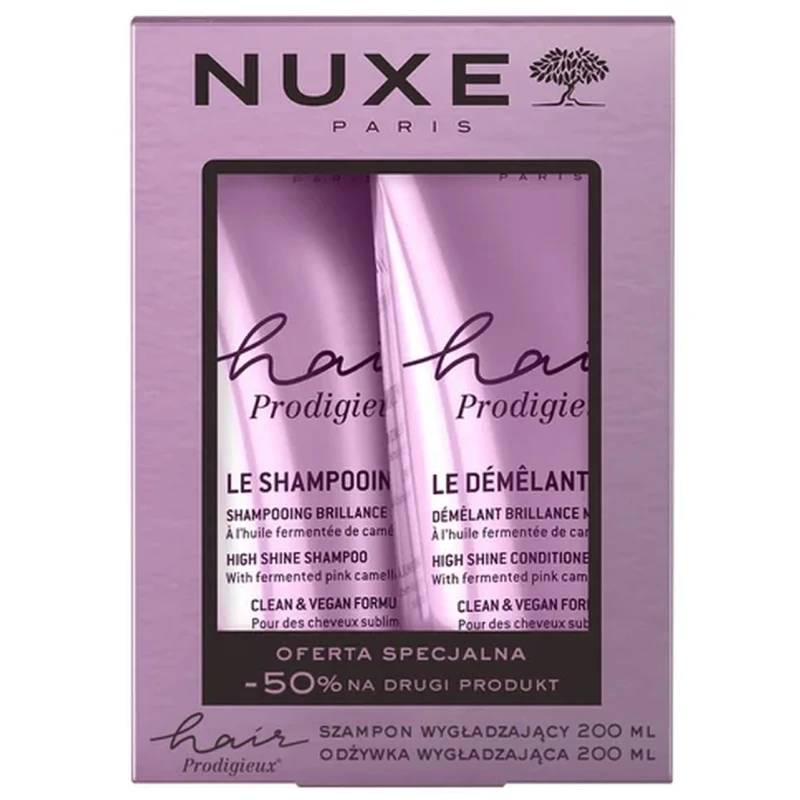 Nuxe Hair Prodigieux Zestaw - Wygładzający szampon, 200 ml + odżywka, 200 ml - Wygładzająca pielęgnacja włosów z olejem z kamelii
