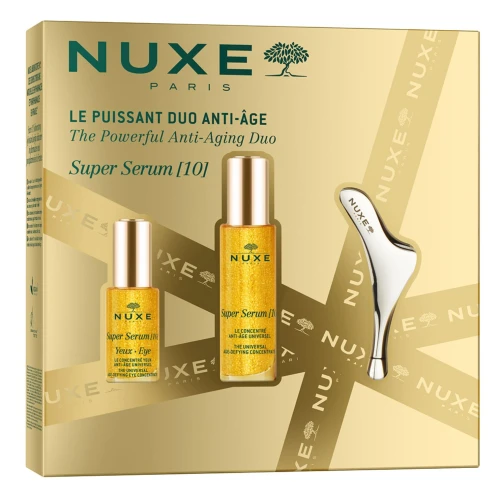 Nuxe Super Serum [10] Zestaw - Serum, 30 ml + Krem pod oczy, 15 ml + Masażer do twarzy, 1 sztuka - Intensywna pielęgnacja przeciwstarzeniowa