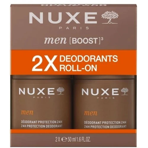 Nuxe Men Boost Dezodorant w roll-on 24h, 2 x 50 ml - Bez plam i śladów z 24-godzinną ochroną przed potem