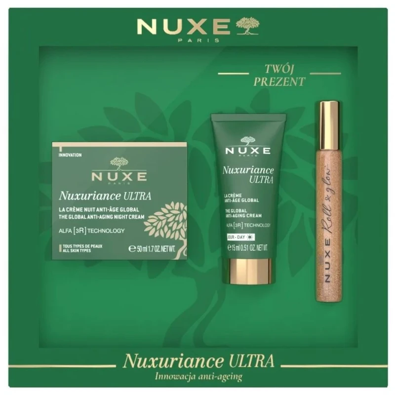 Nuxe Nuxuriance Ultra Zestaw Krem na noc, 50 ml + Krem na dzień, 15 ml + Olejek roll-on, 8 ml - Do pielęgnacji przeciwstarzeniowej 