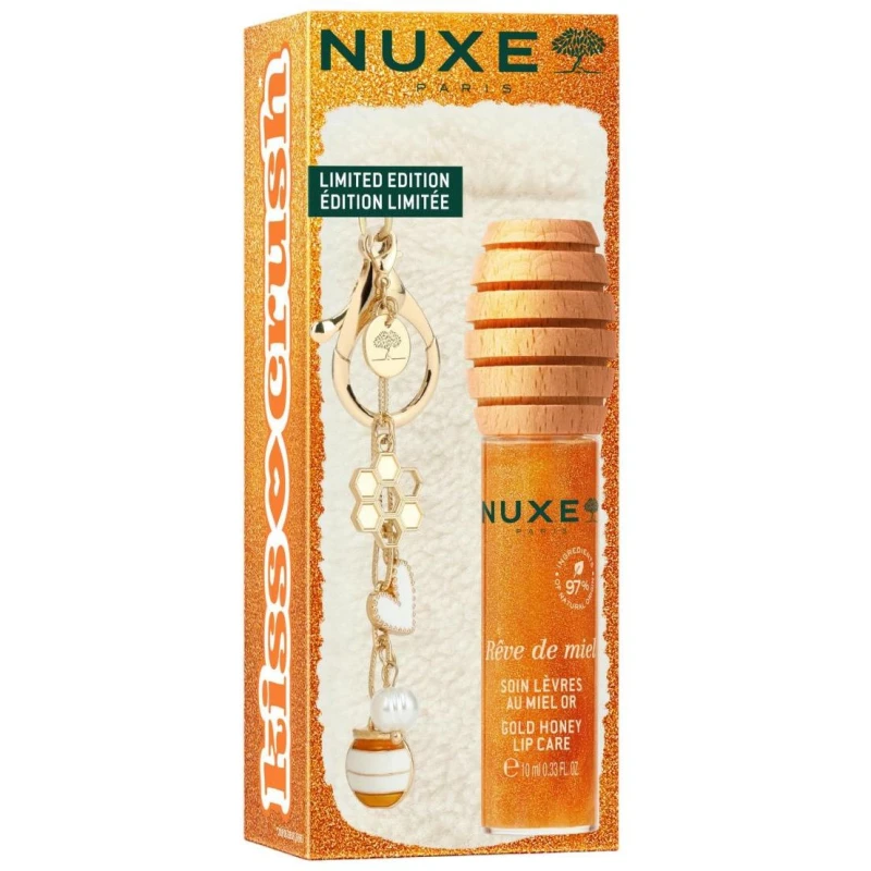 Nuxe Rêve de Miel Olejek do ust z drobinkami, 10 ml + etui - Odżywcza pielęgnacja ust z miodem, masłem shea i olejami roślinnymi