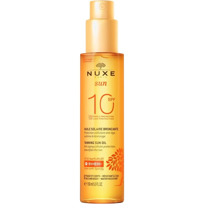 Nuxe Sun Brązujący olejek do opalania twarzy i ciała SPF 10, 150 ml  - Delikatna opalenizna i ochrona przed słońcem w jednym produkcie
