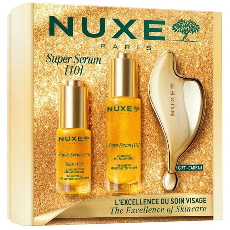 Nuxe Super Serum [10] The Exellence of Skincare Zestaw - serum, 30 ml + koncentrat pod oczy, 15 ml + masażer, 1 sztuka - Pielęgnacja ujędrniająca i wygładzająca