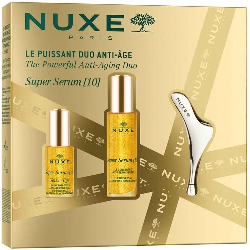 Nuxe Super Serum [10] Zestaw - Serum, 30 ml + Krem pod oczy, 15 ml + Masażer do twarzy, 1 sztuka - Intensywna pielęgnacja przeciwstarzeniowa