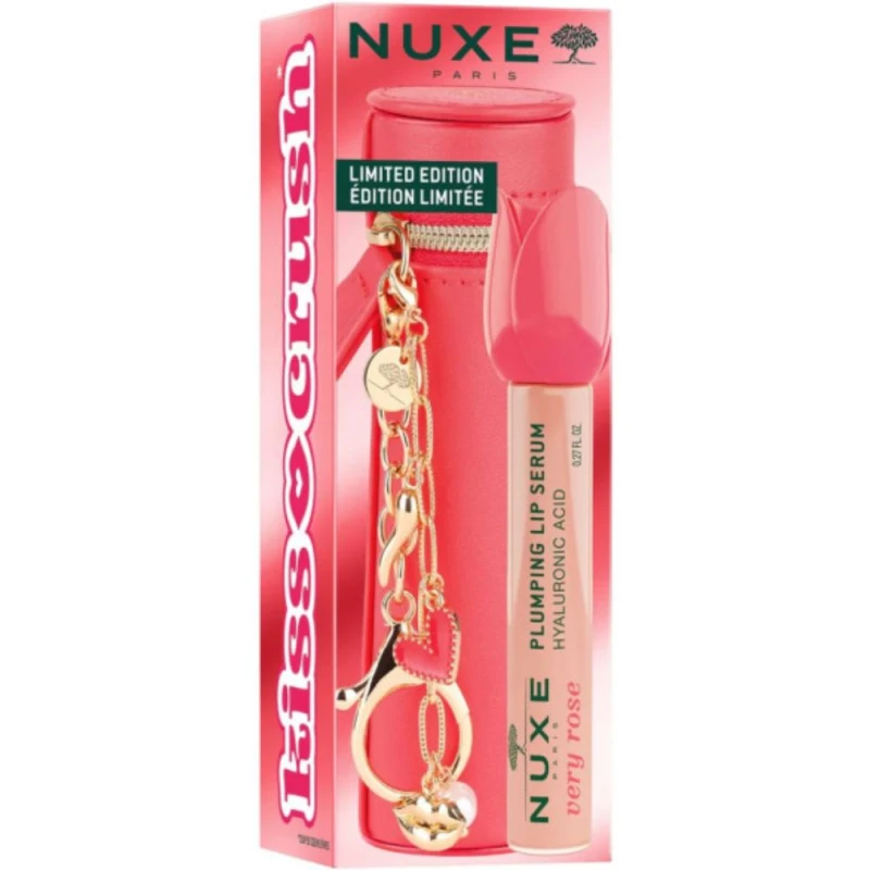 Nuxe Very Rose Nawilżające serum powiększające usta, 8 ml + etui - Z kwasem hialuronowym i olejem jojoba