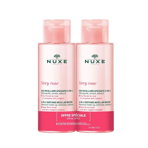 Nuxe Very Rose Woda micelarna 3w1, 2 x 400 ml - Woda micelarna z różą do cery wrażliwej i suchej