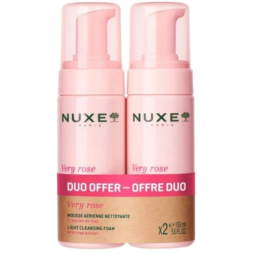Nuxe Very Rose Oczyszczająca pianka do mycia twarzy, 2 x 150 ml - Delikatne oczyszczanie i ukojenie skóry wrażliwej