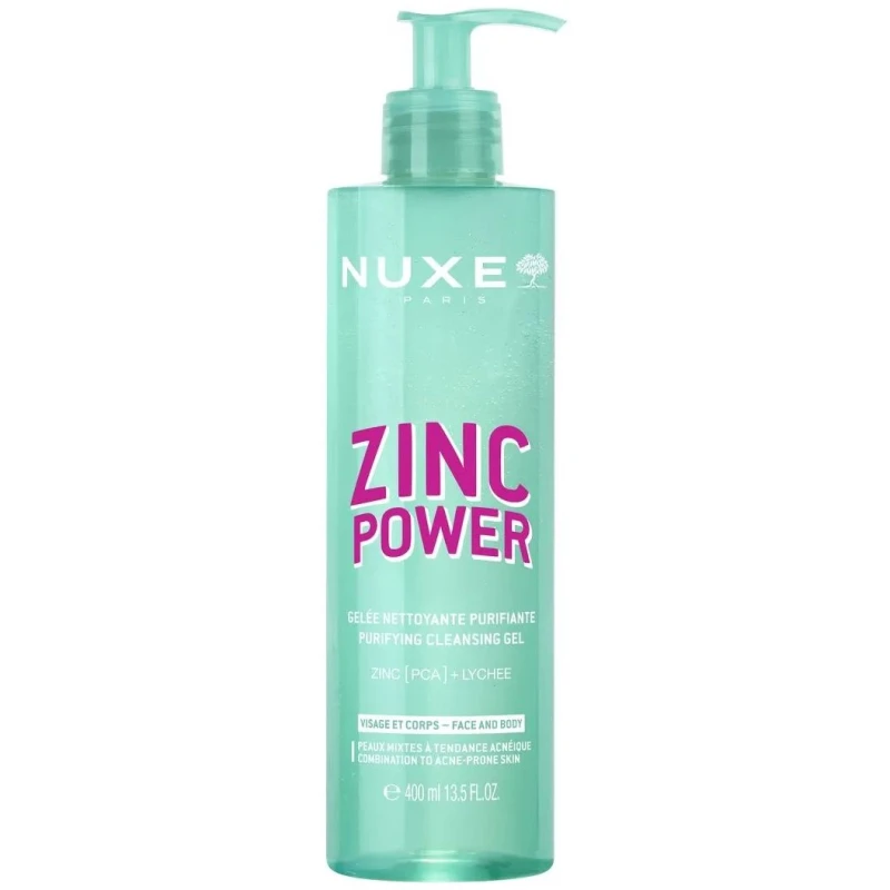 Nuxe Zinc Power Oczyszczający żel do mycia twarzy, 400 ml - Do skóry mieszanej i tłustej