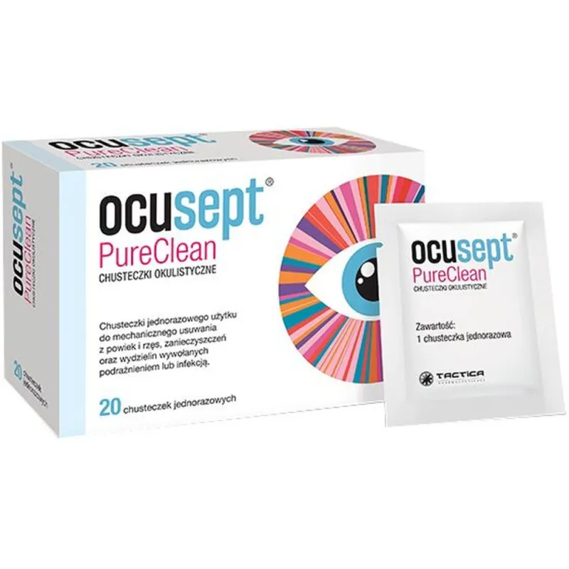 Ocusept PureClean Chusteczki okulistyczne, 20 sztuk - Z chlorheksydyną i witaminą E TPGS