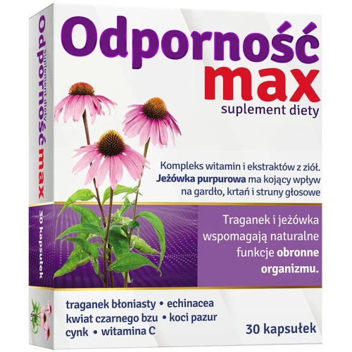 Odporność Max, 30 kapsułek - Naturalne ekstrakty roślinne z witaminą C i Cynkiem
