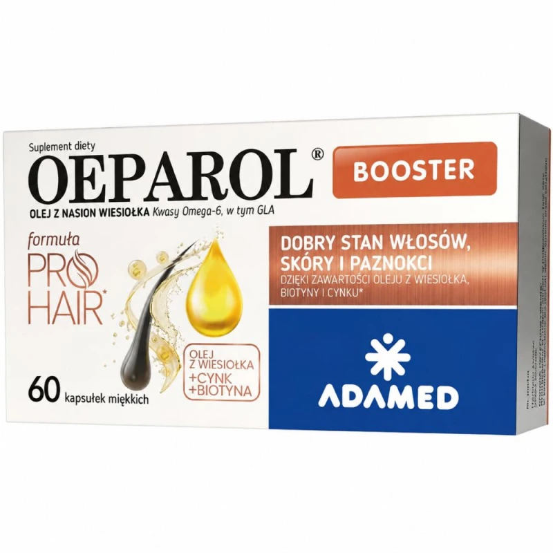 Oeparol Booster, 60 kapsułek - Kwasy Omega-6, cynk i biotyna dla zdrowia skóry i włosów oraz paznokci