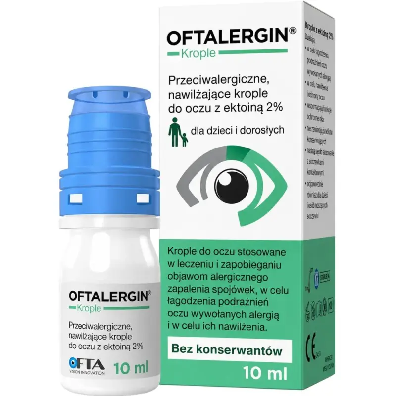 Oftalergin krople do oczu z ektoiną 2%, 10 ml - Nawilżające i przeciwalergiczne
