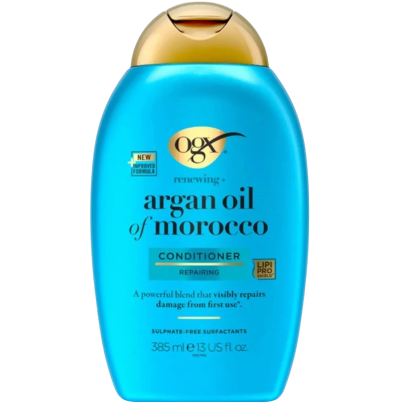 OGX Argan Oil of Morocco, odżywka z olejkiem arganowym, 385 ml - Widocznie naprawia i wygładza uszkodzone pasma włosów