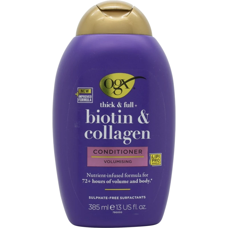 OGX Biotin & Collagen odżywka z biotyną i kolagenem, 385 ml - Do włosów cienkich i delikatnych nadaje objętość i gęstość