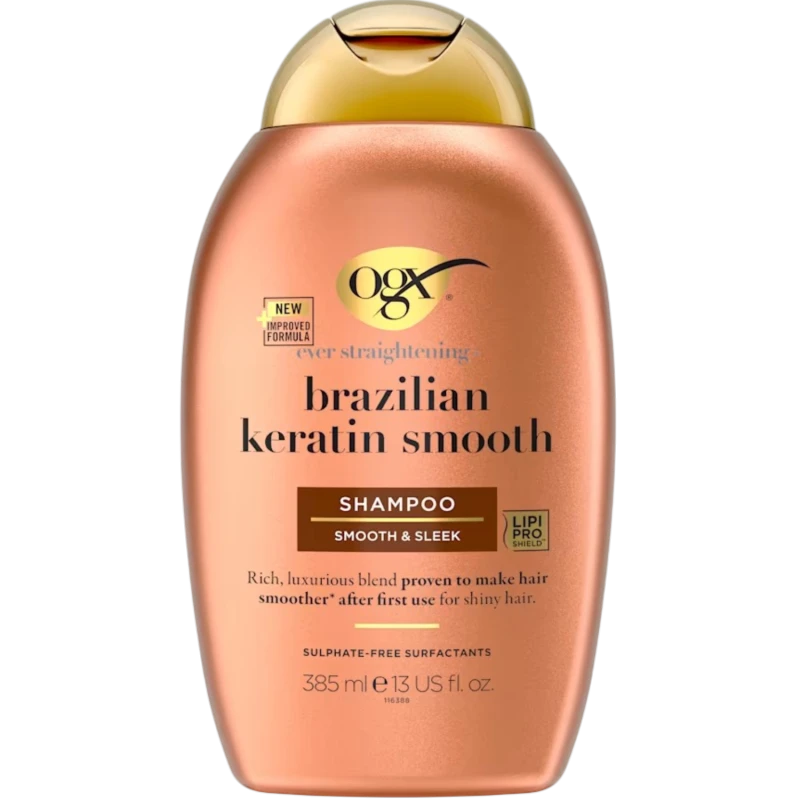 OGX Brazilian Keratin, szampon wygładzający z brazylijską keratyną, 385 ml - Nadaje włosom blask i zdrowy wygląd