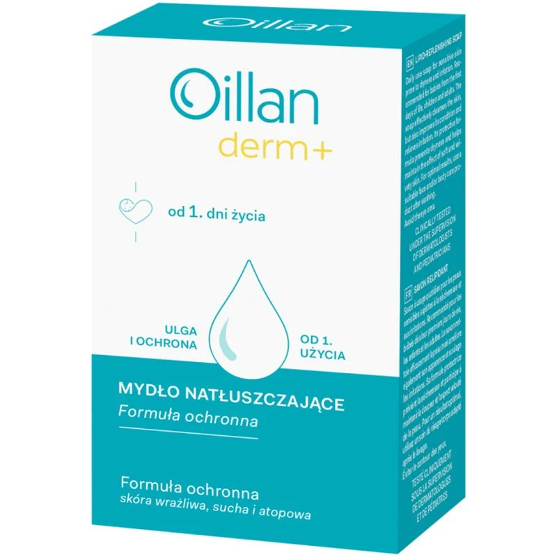 Oillan Derm+, mydło natłuszczające, od 1 dnia życia, 100 g  - Do skóry wrażliwej, ze skłonnością do suchości i podrażnień