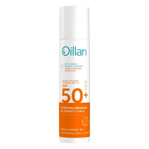 Oillan Mgiełka ochronna SPF 50+ od 6. miesiąca, 75 ml - Mgiełka z filtrem UV chroni, nawilża, koi