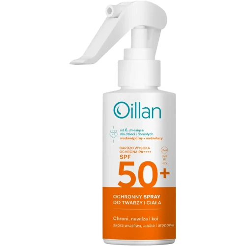 Oillan ochronny spray przeciwsłoneczny do twarzy i ciała SPF50+, 125 ml - Dla dorosłych i dzieci od 6. miesiąca życia