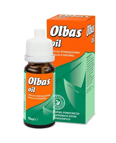 Olbas Oil płyn, 10 ml - Płyn do sporządzania inhalacji parowej, który łagodzi objawy przeziębienia i zapalenia zatok  przynosowych