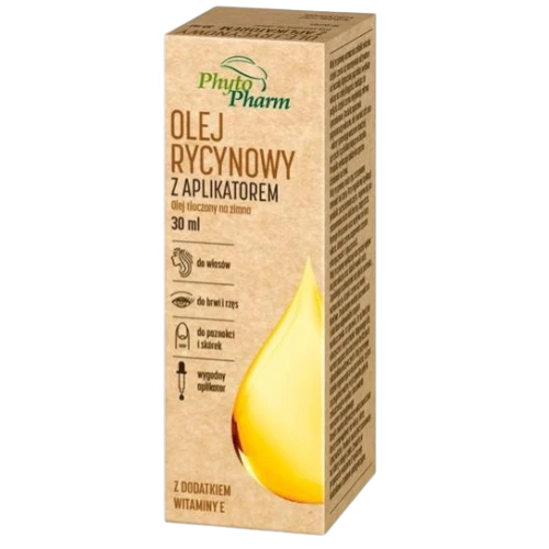 PhytoPharm Olej rycynowy z aplikatorem, 30 ml - Do pielęgnacji włosów, skóry i paznokci