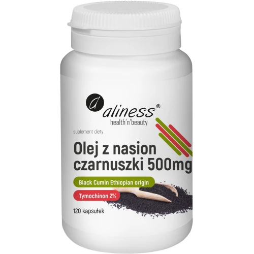 Aliness Olej z nasion czarnuszki 500 mg, 120 kapsułek - Źródło aktywnego tymochinonu aż 2%