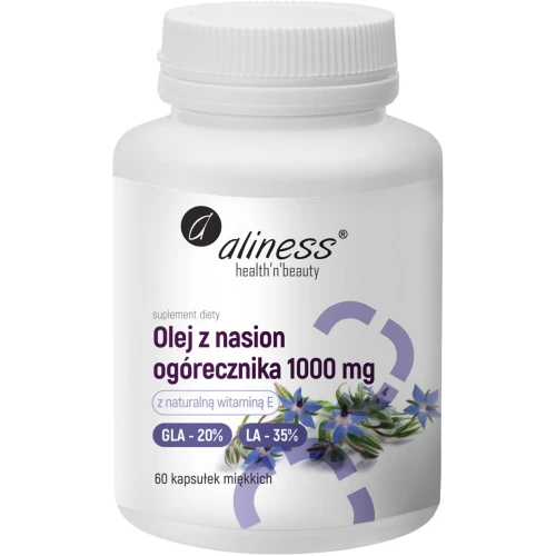 Aliness Olej z nasion ogórecznika 20%/35%, 1000 mg, 60 kapsułek - Z kwasem GLA, LA i naturalną witaminą E