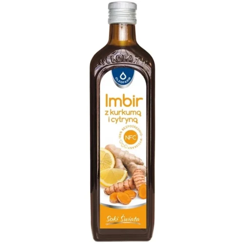 Oleofarm Sok Imbir z kurkumą i cytryną, bez cukru, 490 ml  - Wsparcie pracy układu odpornościowego i pokarmowego