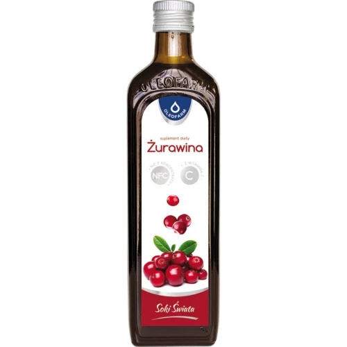 Oleofarm Żurawina 100% sok z owoców, 490 ml  - Bezpośrednio wyciskany z owoców, bez konserwantów i cukru