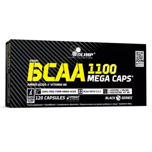Olimp BCAA 1100 mg Mega Caps, 120 kapsułek - Skoncentrowana dawka niezbędnych aminokwasów BCAA z dodatkiem witaminy B6